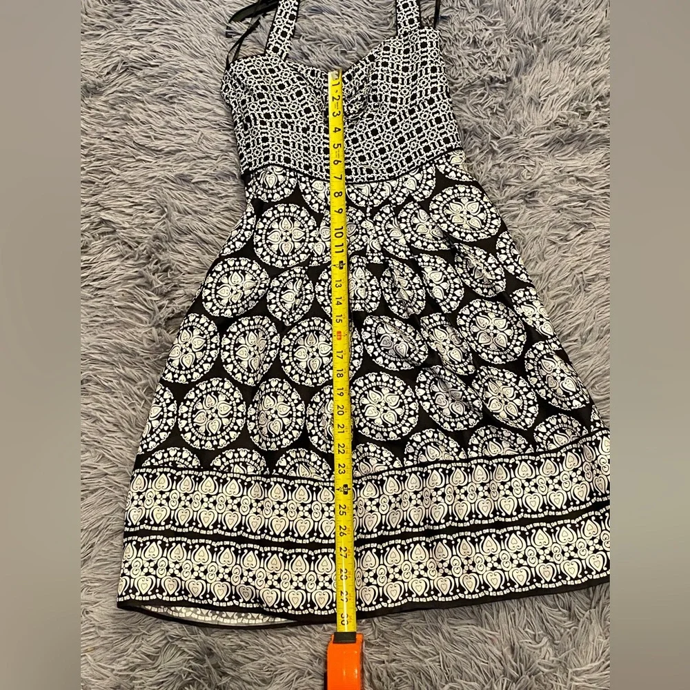 White House Black Market 100% silk black and white printed halter dress. - Picture 12 of 12